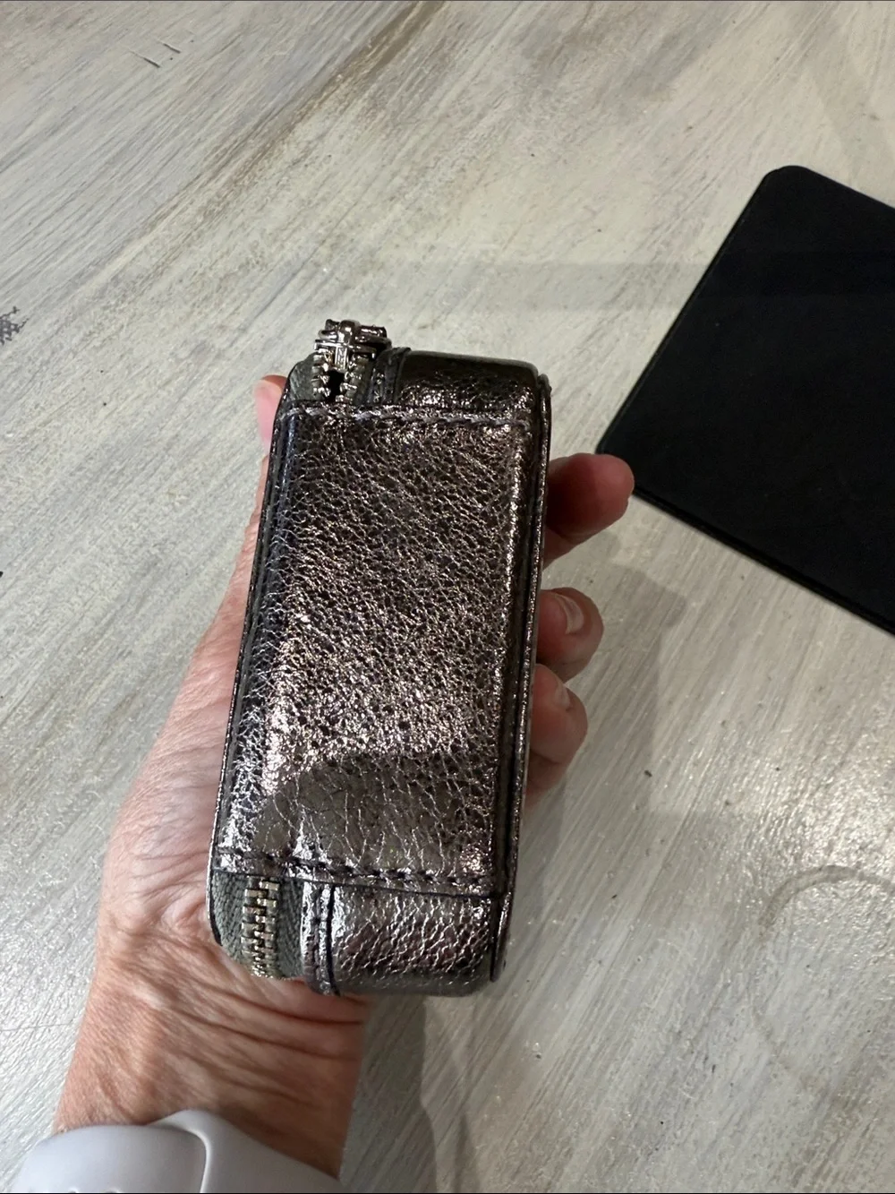Coach Metallic Bronze Poppy Leather Zip Around Pill Box